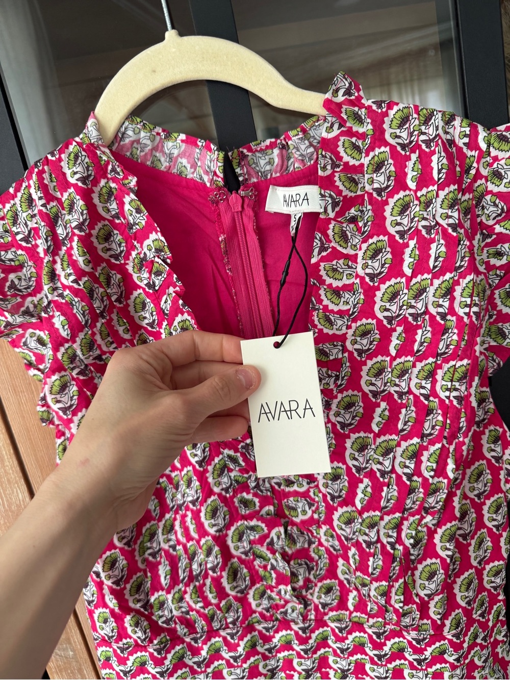 NWT Avara block print mini dress ruffle flutter sleeve floral pockets makayla - Picture 5 of 8